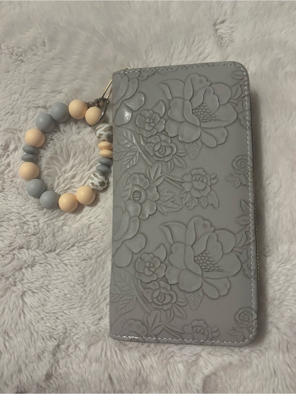 Embossed Floral Zip Wallet with bracelet